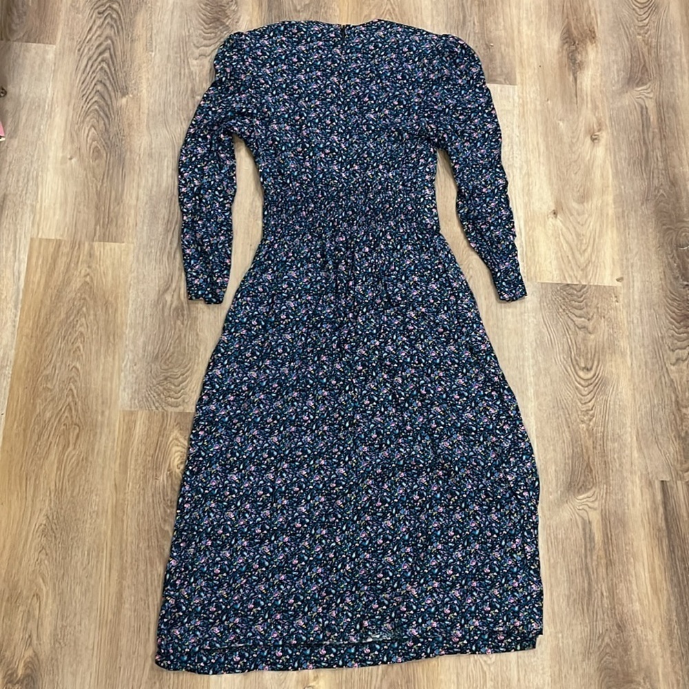 Gorgeous Vintage Karin Stevens Rayon  Floral Zip Shirred Waist Back Midi Dress 8 - Picture 5 of 6